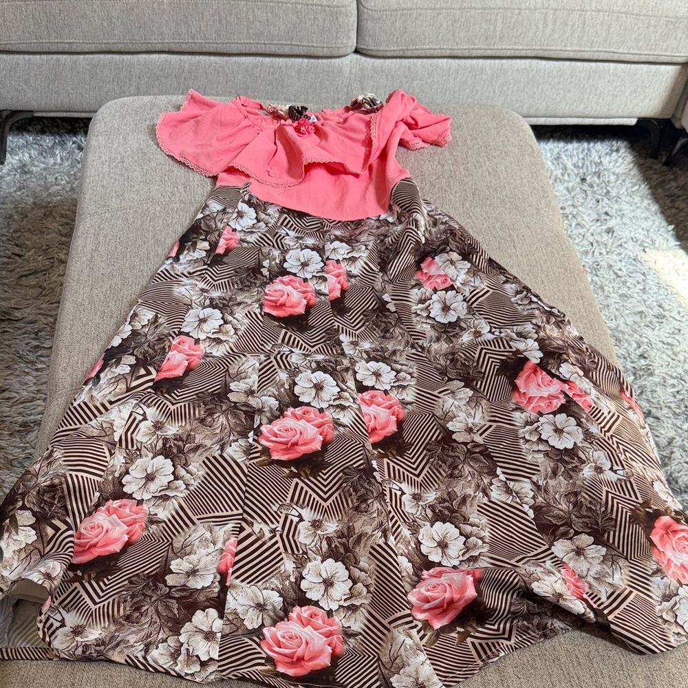 Floral Pink and Brown Dress
